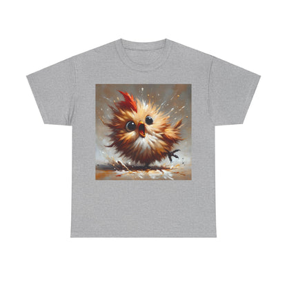 Explosive Joy Tee - Cartoon Bird Edition: A vibrant grey unisex cotton t-shirt featuring a lively cartoon bird illustration that embodies happiness and energy.