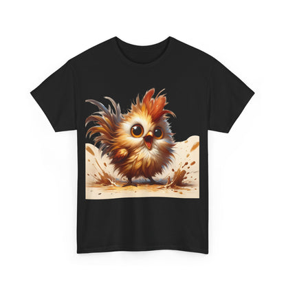Explosive Joy Tee - Cartoon Bird Edition featuring a vibrant cartoon bird illustration on a stylish black unisex cotton tee.