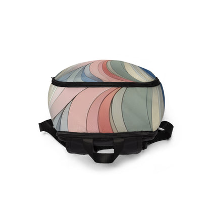 Sweat Harmony: Ultimate Fitness Challenge - Backpack, featuring a top view that highlights its elegant curves and unique geometric patterns, perfect for fitness enthusiasts and trendsetters.