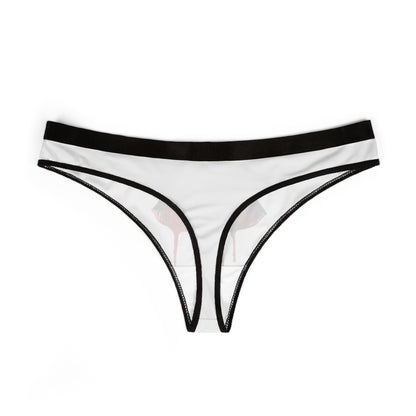 Sophisticated women's thong showcasing a unique design of dripping red lips on a sleek white background, perfect for special gifts or cheeky surprises.