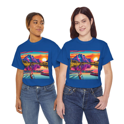 Luxury Paddleboarding Scene Graphic T-Shirt design by Dazzling Dreams Studio, showcasing a serene paddleboarding scene that captures the essence of aquatic adventure.