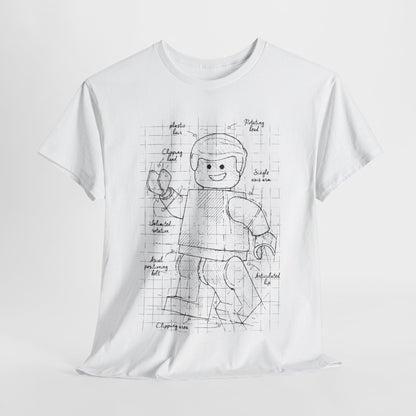 Elegantly designed unisex graphic T-shirt featuring a Lego figure blueprint, perfect for showcasing a playful urban style; Ideal for both men and women who appreciate engineering and humor. Lego Figure Unisex Men's Women's Graphic Funny T-Shirt Tee Urban Street.