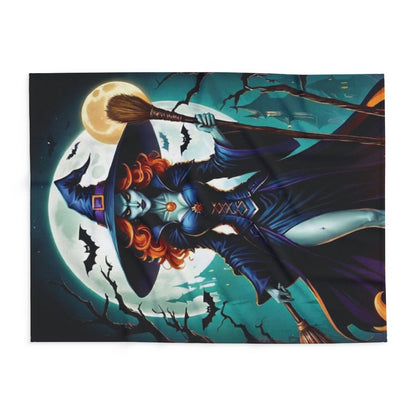 Flat lay of the Decorative and Warm Halloween Cute Arctic Fleece Blanket folded neatly, showcasing its beautiful Halloween-themed design.