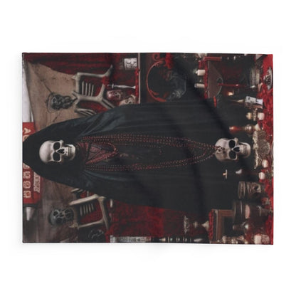 Luxurious decorative Halloween Arctic fleece blanket featuring a striking spooky design with skeleton motifs, perfect for adding charm to your Halloween decor.