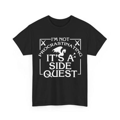 Luxury Unisex Graphic Tee: "It's A Side Quest" in classic black, showcasing bold white lettering and fantasy-themed graphics, merging luxury with geek culture.