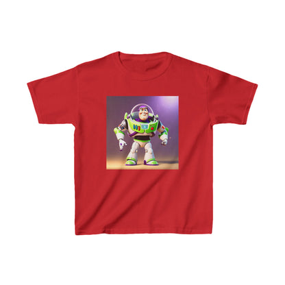 Kids Buzz Lightyear Heavy Cotton T-Shirt in red, showcasing a bold print of Buzz Lightyear, designed for imaginative young explorers.