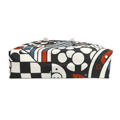 Bottom view of the Andrea Bellecci Weekender Bag showcasing the intricate checkerboard motifs and contemporary design, perfect for luxurious weekends away.