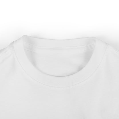 Close-up of the neckline of a luxurious Unisex Baby's Computer Game Graphic Tee T-shirt, designed for ages 6 months to 2 years.