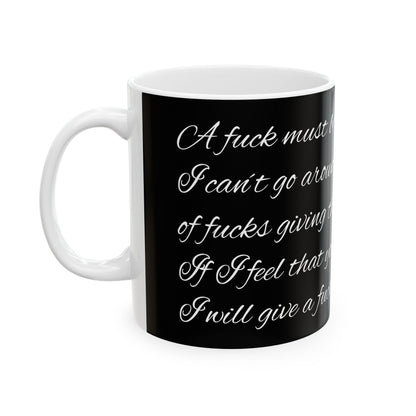 Humorous ceramic mug with an inappropriate slogan, safe for microwave and dishwasher, adding fun to your mornings.