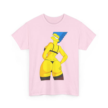 Marge Simpson Curvaceous Charm Graphic Unisex Graphic Tee Shirt in pink, showcasing a whimsical illustration of Marge in a confident pose, perfect for fashion-forward fans.