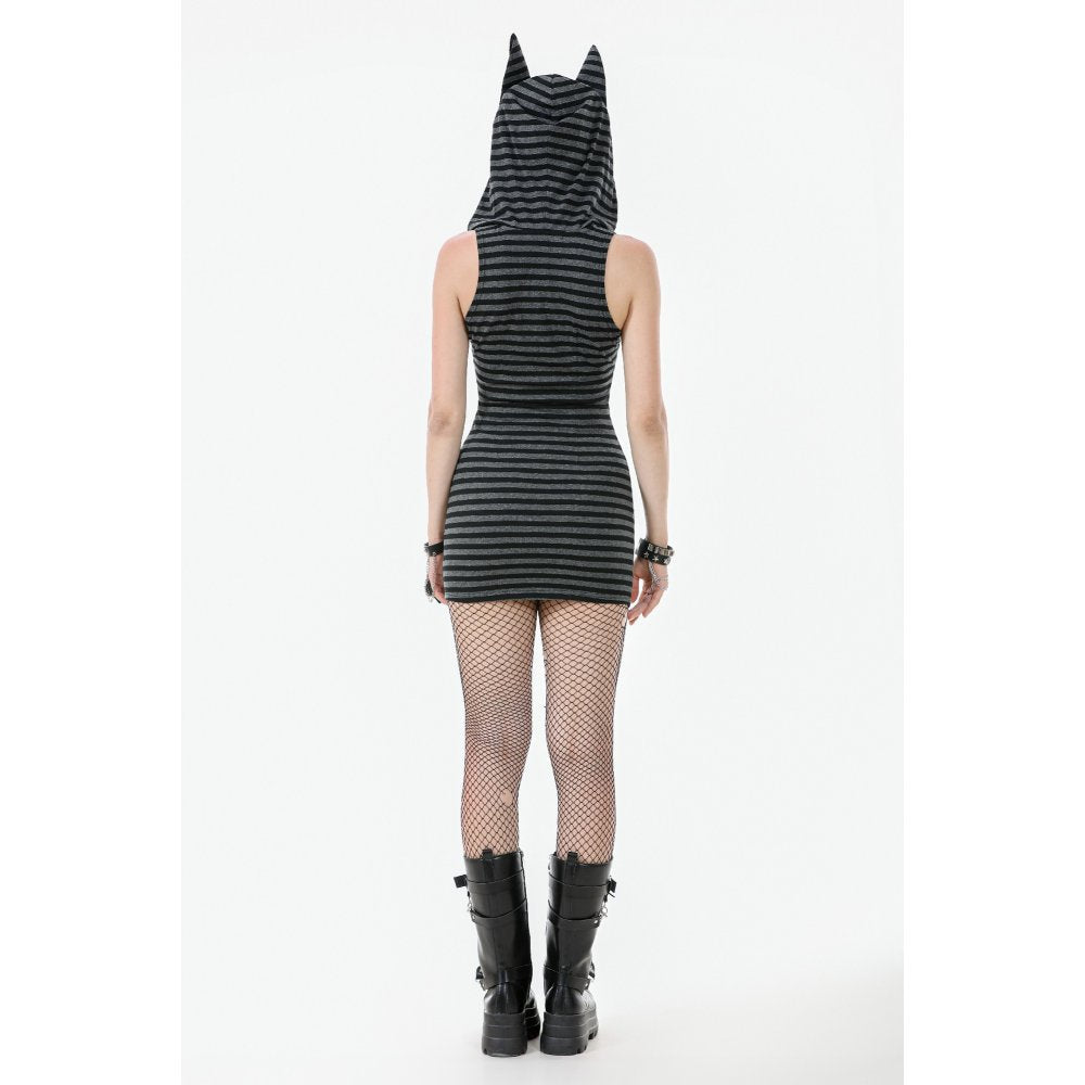 Back view of the Dark In Love Cat Ear Hoodie Dress with attached hood and cat ears, demonstrating its unique design and luxurious comfort for modern witches.