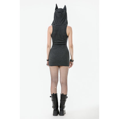 Back view of the Dark In Love Cat Ear Hoodie Dress with attached hood and cat ears, demonstrating its unique design and luxurious comfort for modern witches.