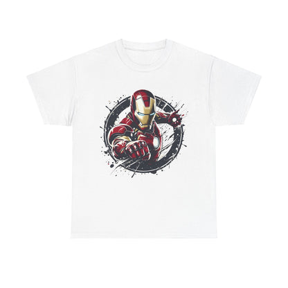 Unleash Your Inner Hero: Iron Man Graphic Unisex Tee Shirt in white, featuring a vibrant design of Iron Man in a striking pose.