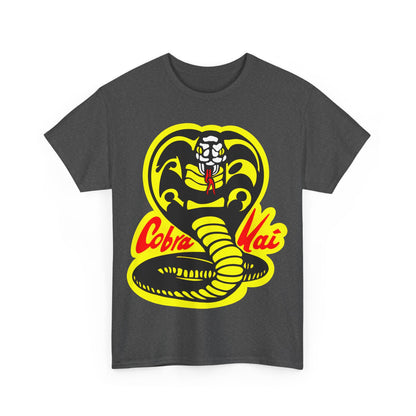 Cobra Kai Graffiti Graphic Unisex T-Shirt - Stylish Tee for Casual Wear, featuring the distinct front design of the Cobra Kai logo on a charcoal grey tee.