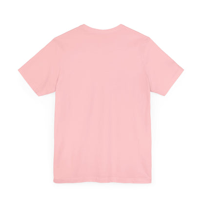 Back view of the Sabrina Carpenter Inspired Unisex Short Sleeve Tee in soft pink, highlighting the luxurious fabric and relaxed fit.