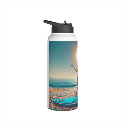 Elegant Fantasy Paddleboarding Stainless Steel Water Bottle prominently featuring paddleboarding graphics with a picturesque sunset view, ideal for stylish hydration.