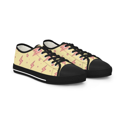 Zara Thunderstrike Lowtop Sneakers in Pop Art Cream featuring delicate pastel pink lightning bolts, a luxury statement footwear from Printify.