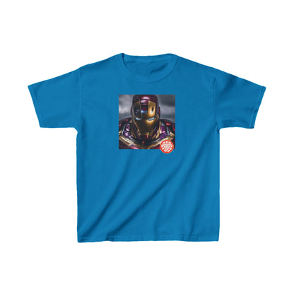 Kids Heavy Cotton Iron Man T-Shirt with an eye-catching Iron Man design in bright blue colour, perfect for adventurous young ones.