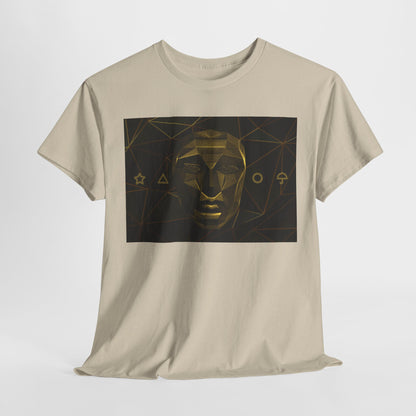 Squid Game Unisex Men’s Women’s Graphic Cotton Funny T Shirt Tee featuring a striking gold mask design, perfect for making a bold statement in street urban fashion.