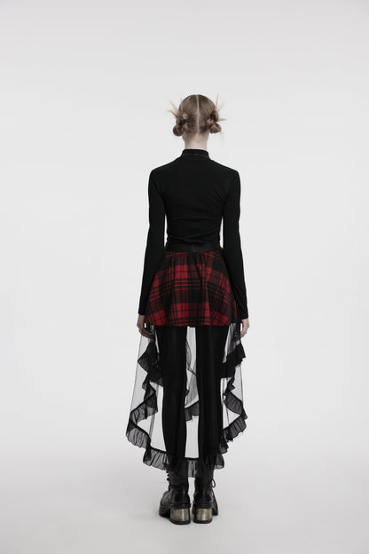 Back view of the Punk Rave Morrigan Skirt, depicting the flowing ruffled edges and layered design, ideal for creating a stunning statement look for punk and goth lovers.