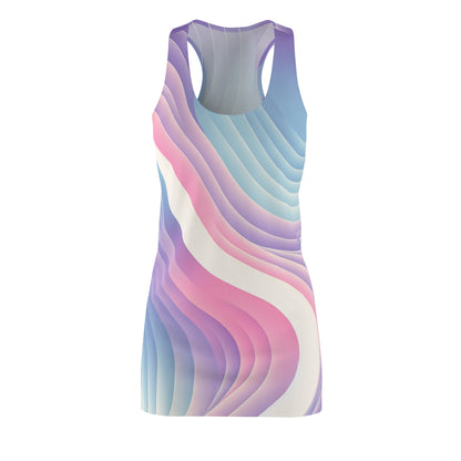 Valerie Couture Gradient Dress showcasing chic pastel pink to violet to blue colours in a stylish racerback design, highlighting luxurious fashion appeal.