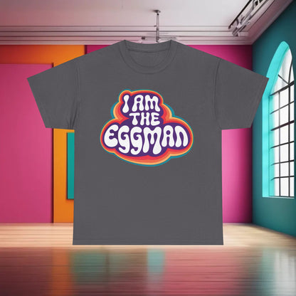 Chic I Am The Eggman Graphic T-Shirt in Charcoal Grey - Unisex Cotton Tee presenting a trendy design, suitable for versatile styling around town.
