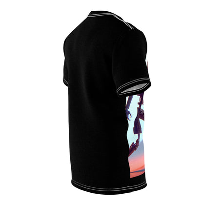 Back view of the Unique Sci-Fi Duel T-Shirt showcasing its premium quality fabric and luxurious feel, crafted by Dazzling Dreams Studio.