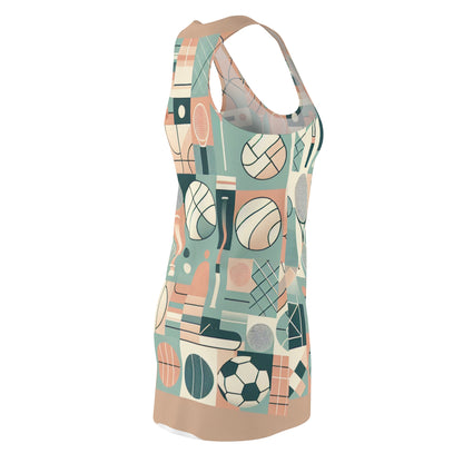 Model wearing Valentino Bellucci Racerback Dress featuring an innovative sports pattern in pastel shades, demonstrating the chic and comfortable appeal.