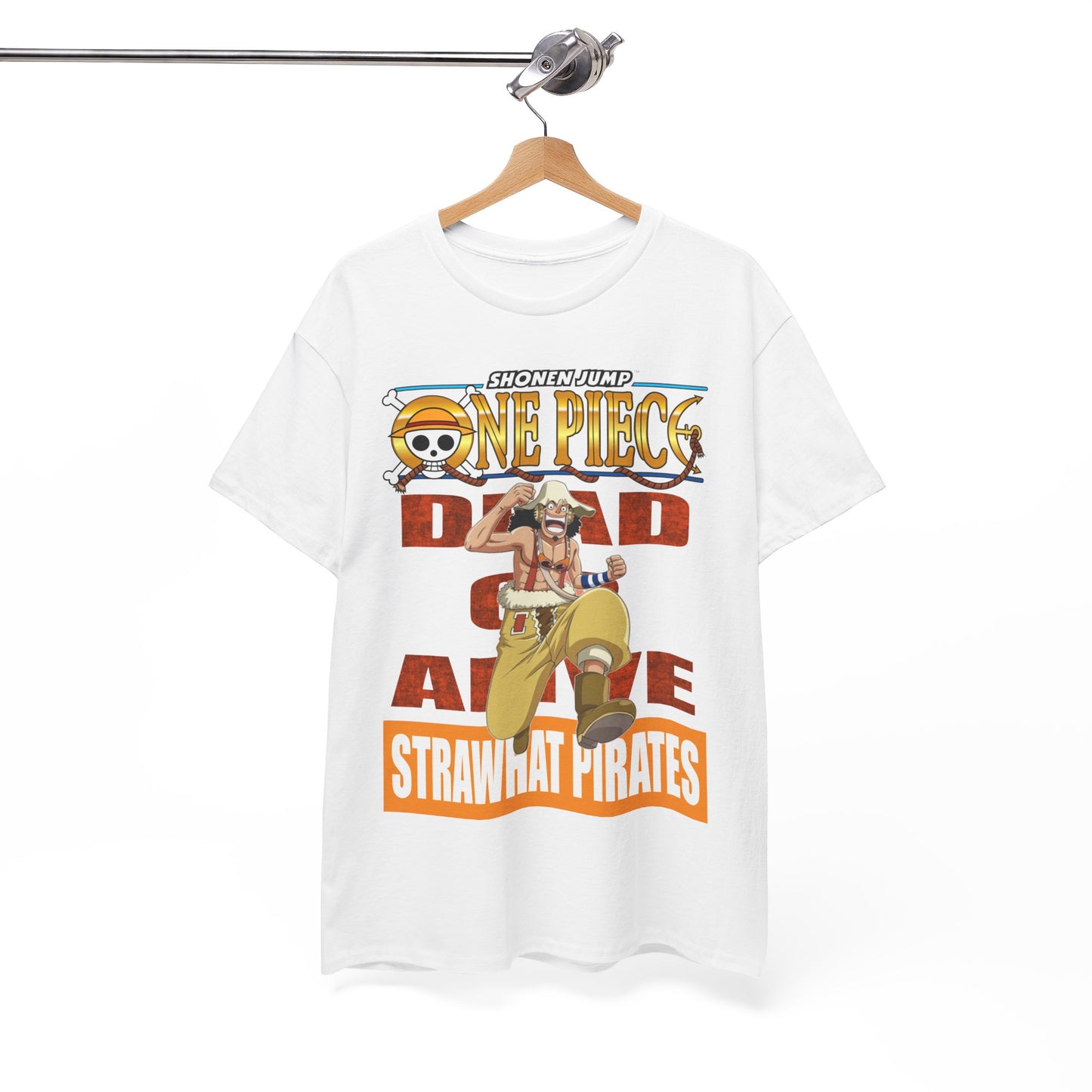 Luxury anime-inspired t-shirt featuring an iconic Straw Hat Pirates design from One Piece, showcasing vibrant colours and bold graphics.