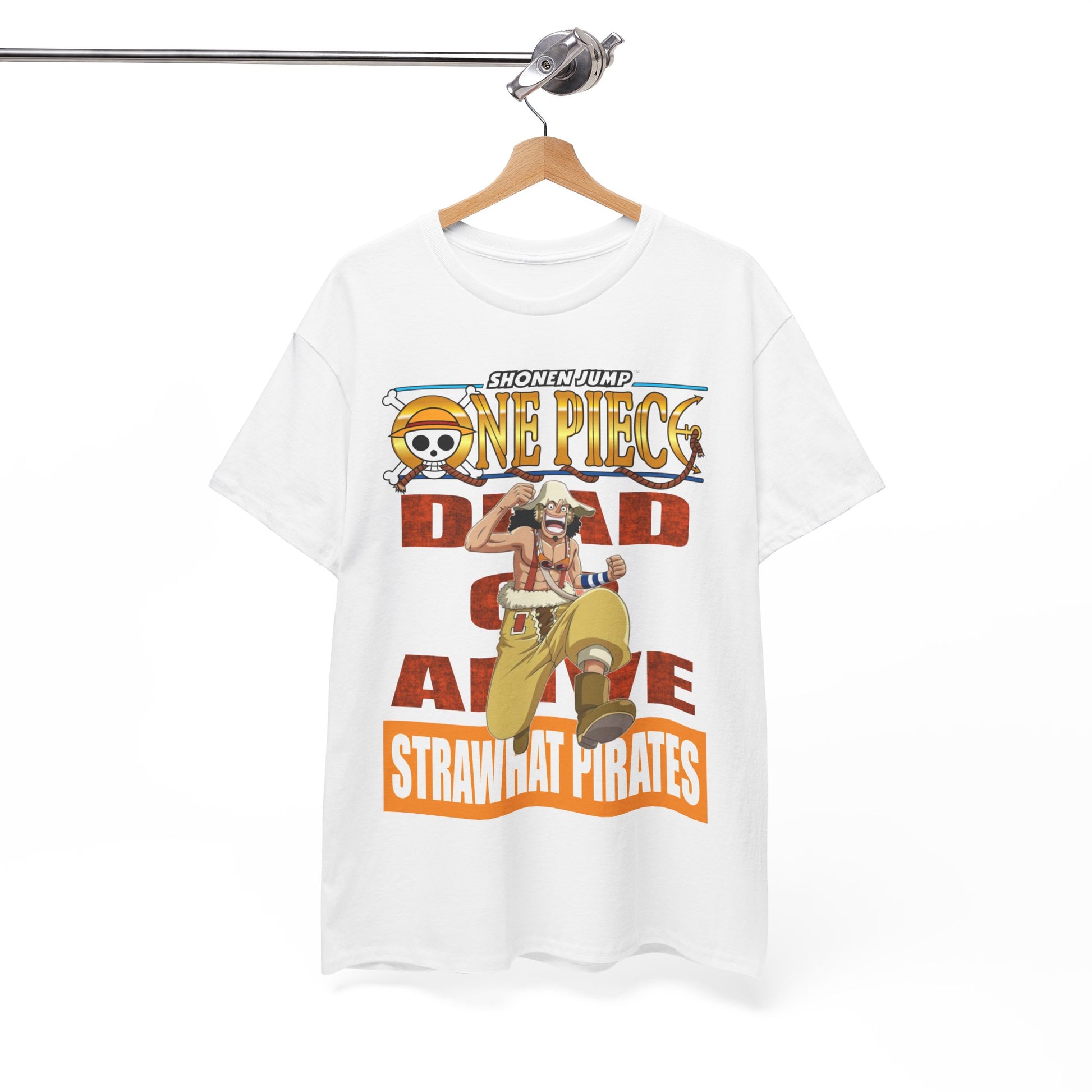 Luxury anime-inspired t-shirt featuring an iconic Straw Hat Pirates design from One Piece, showcasing vibrant colours and bold graphics.