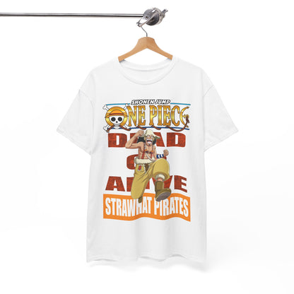 Luxury anime-inspired t-shirt featuring an iconic Straw Hat Pirates design from One Piece, showcasing vibrant colours and bold graphics.