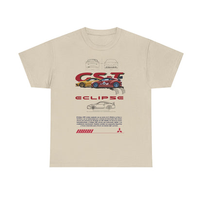 Chic beige Mitsubishi Eclipse GST Men's T-Shirt presenting dynamic graphics of the legendary car, combining comfort and style for a premium look, perfect for automotive aficionados.