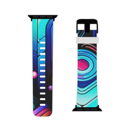 Lifestyle image of the GraphiCraze Neon Abstract Pattern Apple Watch Band by Dazzling Dreams Studio paired with modern attire, illustrating its versatility and bold statement.