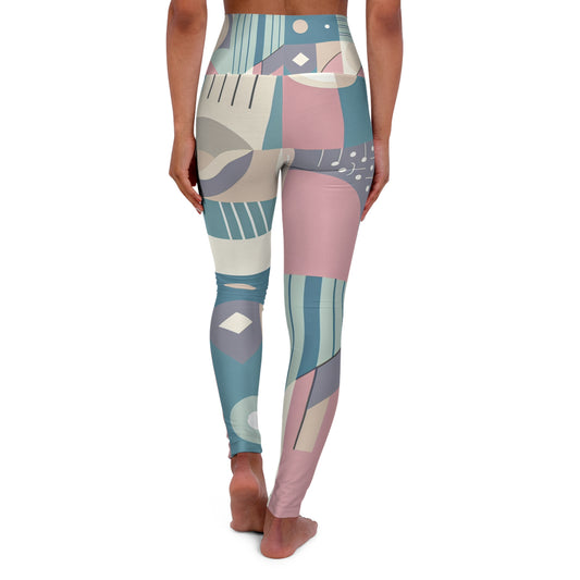 Chic and trendy athleisure - Back view of Contemporary Pastel Leggings with intricate abstract geometric designs, perfect for enhancing your wardrobe.
