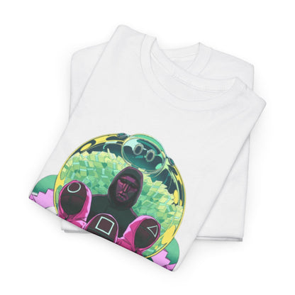 Luxurious Squid Game graphic t-shirt folded neatly, displaying a rich, colourful design that captures the essence of the acclaimed series.