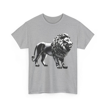 Front view of the Silver Majestic Lion Graphic T-Shirt featuring a striking silver lion graphic, embodying luxury and style in urban streetwear.