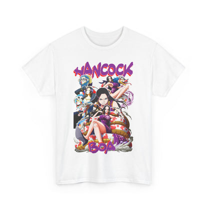 Stunning graphic design of the Boa Hancock T-shirt featuring unique anime artwork, crafted for discerning collectors and fashion enthusiasts eager to wear their fandom with elegance.