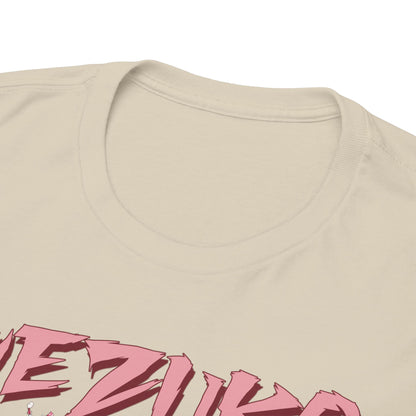 Close-up shot of the Nezuko Kamado T-shirt neckline, featuring premium fabric and striking pink graphics, epitomising luxury and comfort for anime fans.