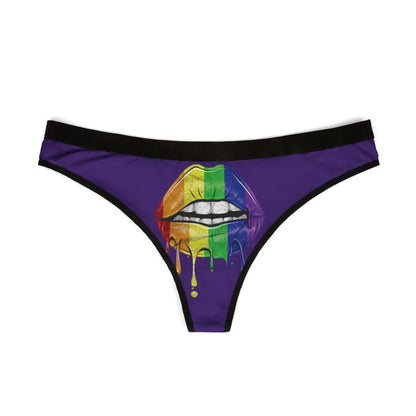 Elegant women's thong showcasing striking rainbow lipstick illustration, ideal for adding a cheeky touch to intimate moments.