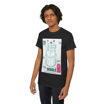 Trendy male model in a Squid Game graphic t-shirt, highlighting its distinctive design and casual elegance.