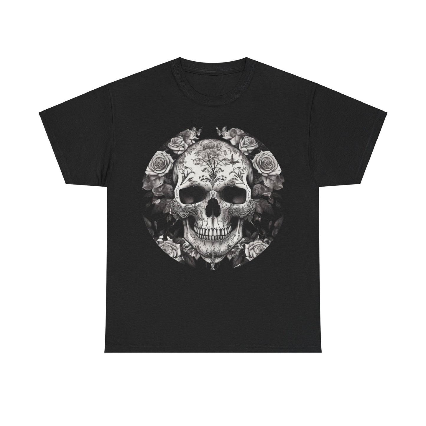 Skulls and Roses Cotton Tee, Unisex Graphic Shirt, 7 color choice