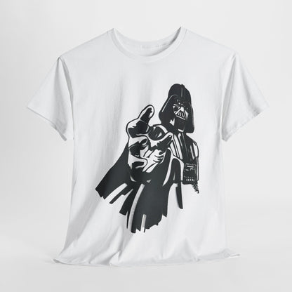 Darth Vader Funny Gift Mens Womens Graphic T-Shirt Unisex Cotton Urban Street featuring a striking black silhouette of Darth Vader in a playful pose, ideal for fans of sci-fi humour.
