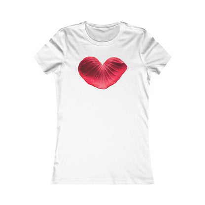 Luxurious white cotton t-shirt featuring a captivating floral heart design, designed for women, perfect for a playful yet elegant wardrobe.