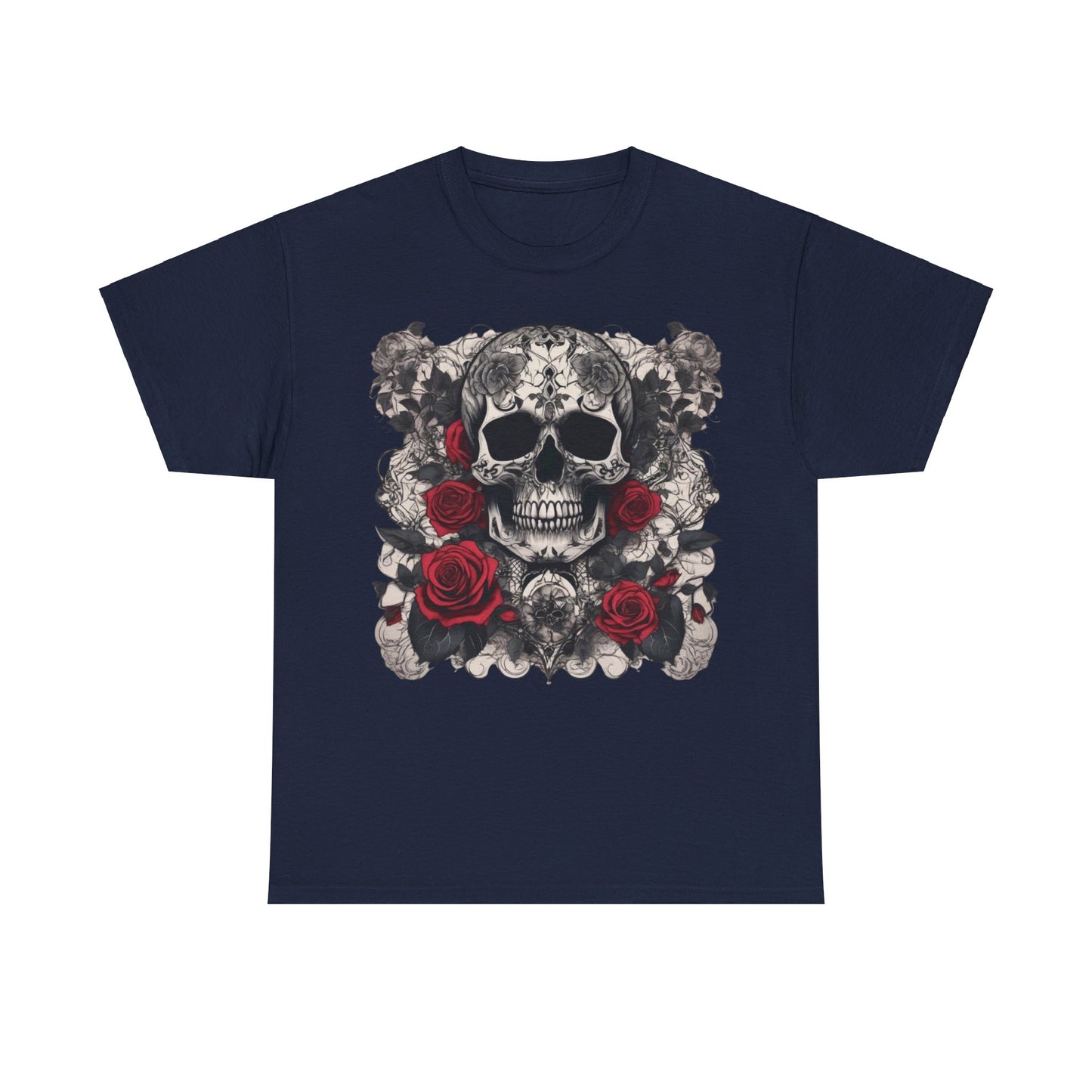 Skulls and Roses Cotton Tee, Unisex Graphic Shirt, 7 color choice