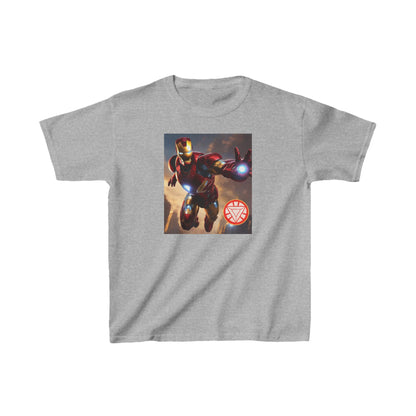 Kids Iron Man Heavy Duty T-Shirt in elegant grey showcasing an alluring Hulk graphic with the iconic Iron Man insignia, perfect for the discerning young collector.