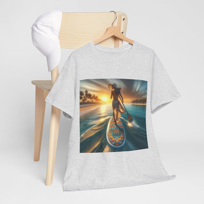 Dazzling Dreams Studio Luxury Paddle Board T-Shirt showcasing a stunning paddleboarding scene for outdoor enthusiasts.