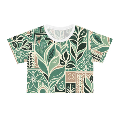 Close-up detail of the luxurious soft polyester fabric of the vibrant crop top by Dazzling Dreams Studio, highlighting its lightweight and breathable quality.