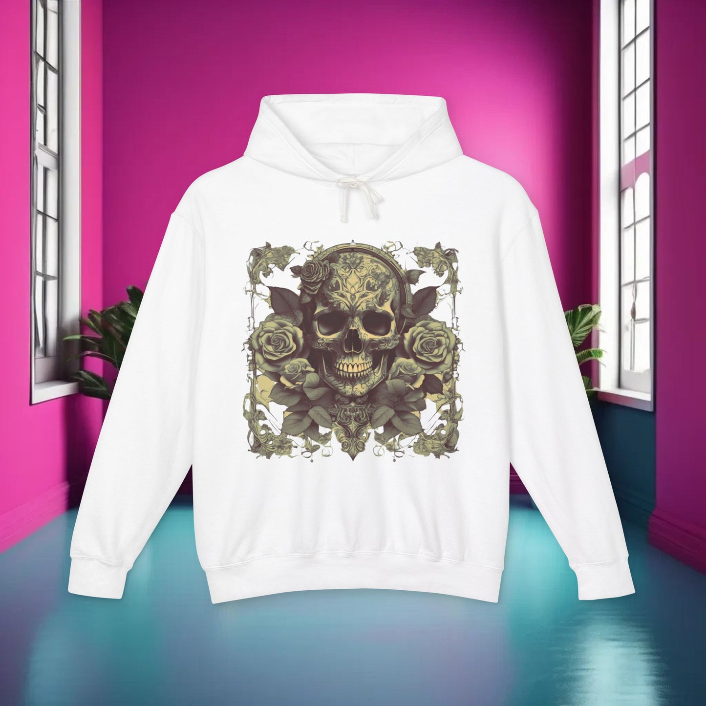 Unisex Lightweight Hooded Sweatshirt unique designer skull and roses