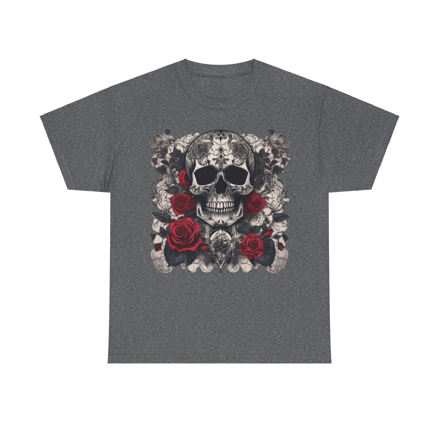 Skulls and Roses Cotton Tee, Unisex Graphic Shirt, 7 color choice