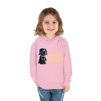 A smiling girl in the Kids Unisex Cute Darth Vader Star Wars Hoodie, displaying the playful design in pink.
